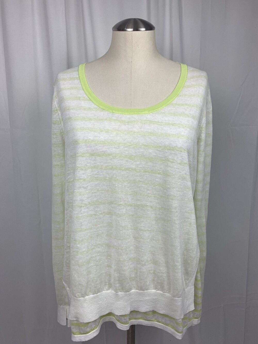 PURE Collection Women’s Linen Blend Striped Layered Sweater Lime Green US6 UK12